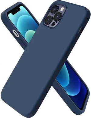 Etui do iPhone 14 Pro Max silikonowe z mikrofibrą soft touch, granatowe