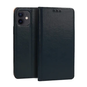 Etui do iPhone 12 Mini eleganckie skórzane, granatowe