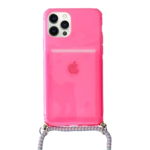 Etui do iPhone 12 Pro Max wzmacniane crossbody ze smyczą jak torebka, różowe