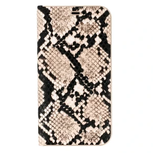 Etui do iPhone 11 Pro eleganckie stylowe beżowo-czarna wężowa skóra książka