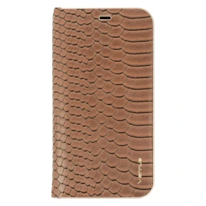 Etui do iPhone 12 zamykane eleganckie brązowe wężowa skóra książka