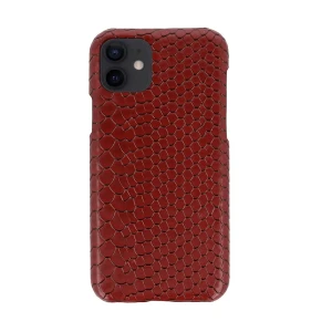 Etui do iPhone 12 stylowe eleganckie wężowa skóra bordowe
