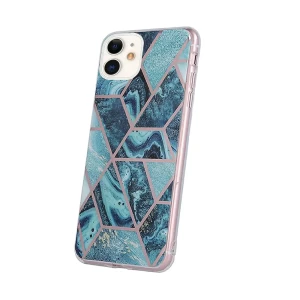 Etui do iPhone 11 marmurkowa geometryczna mozaika ze złotem ciemnoniebieska