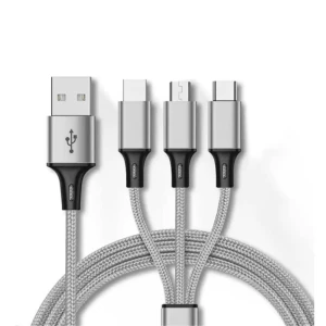 Kabel 3w1 USB - na micro USB, Lightning , USB Typ C, 1.2 metra, szary