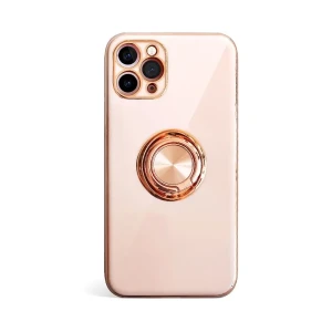 Etui do iPhone 11 Pro eleganckie, ze złotym, metalowym uchwytem i zdobieniami, osłona na aparat, złoty róż