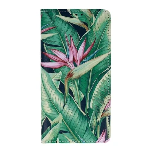 Etui do iPhone 12 Pro Max eleganckie zamykane różowe kwiaty na tle liści