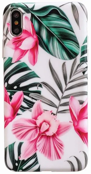 Etui do iPhone X/XS białe w różowe egzotyczne kwiaty
