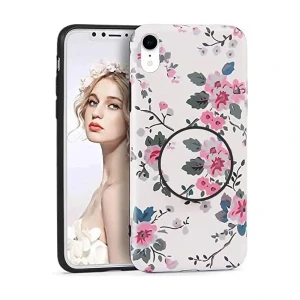 Etui do iPhone XR białe kwiatowe z uchwytem