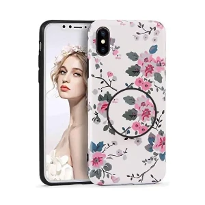 Etui do iPhone X/XS białe kwiatowe z uchwytem
