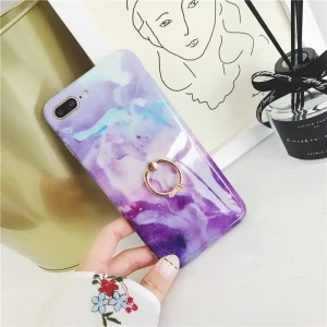 Etui do iPhone 7 Plus/8 Plus eleganckie fioletowo-niebieskie niebo ze złotym uchwytem