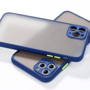 Etui do iPhone 12 Pro półprzeźroczyste matowe z ochroną aparatu, granatowe