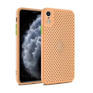 Etui do iPhone XR oddychające nowoczesne z kolorowymi przyciskami, brzoskwiniowe