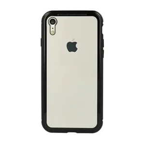 Etui do iPhone XR magnetyczne z hartowanym szkłem na tył czarno-czerwone