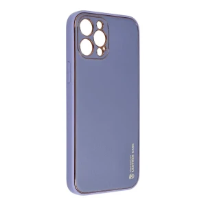 Etui do iPhone 13 Pro minimalistyczne skórzane z ochroną aparatu i złotym wykończeniem fioletowe