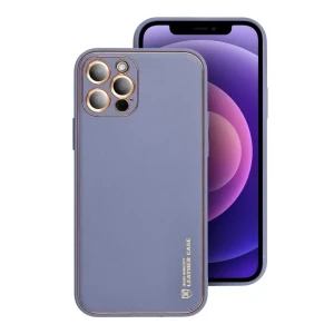 Etui do iPhone 13 Pro Max minimalistyczne skórzane z ochroną aparatu i złotym wykończeniem liliowe fioletowe