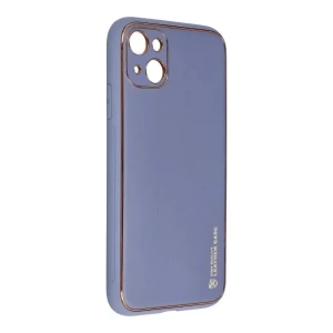 Etui do iPhone 13, minimalistyczne skórzane z ochroną aparatu i złotym wykończeniem, fioletowe