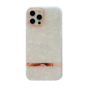 Etui do iPhone 13 Pro Max Chic Case szykowne perły, złote zdobienia, białe
