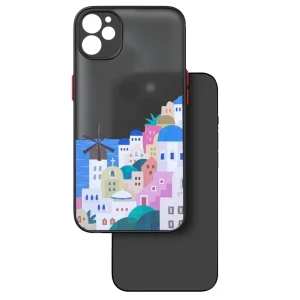 Etui do iPhone 12 Grecja Mykonos, czarne matowe półprzeźroczyste