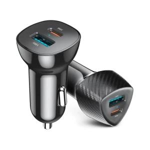 Ładowarka samochodowa 2w1 QC USB + USB Typ C szybkie ładowanie 38W, czarna