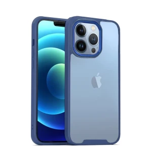 Etui do iPhone 13 Pro przeźroczyste, twardy tył, granatowa ramka