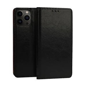 Etui do iPhone 14 Pro Max zamykane, eleganckie skórzane, czarne
