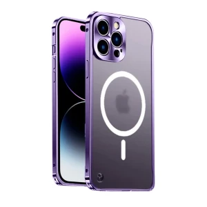 Etui do iPhone 14 Pro Magsafe Armor, metalowa ramka, twarde aluminium, purpurowe
