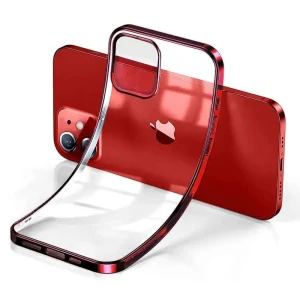 Etui do iPhone 12 Mini JETech Simple Metallic vampire red, przeźroczyste z ramką w kolorze czerwonym