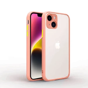 Etui do iPhone 14 Plus półprzeźroczyste matowe z ochroną aparatu, łososiowe