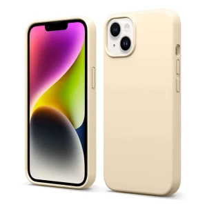 Etui do iPhone 14 silikonowe z mikrofibrą soft touch, beżowe