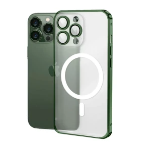 Etui do iPhone 13 Pro Max MagSafe Metalic Green Frame Oryginal matowe, ochrona aparatu, zielona ramka