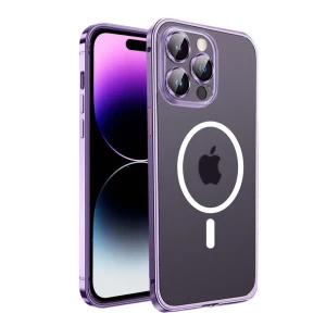 Etui do iPhone 14 Pro Magsafe Metalic Frame Oryginal, ochrona aparatu, purpurowa ramka