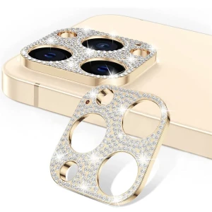iPhone 14 Pro Max luksusowa diamentowa metalowa osłona na cały aparat, złota