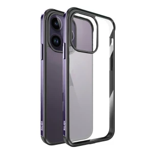 Etui do iPhone 14 Pro krystaliczny tył z metalową ramką, trwałe, eleganckie Sulada oryginal, purpurowe