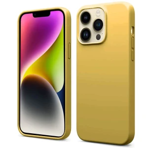 Etui do iPhone 14 Pro Max silikonowe z mikrofibrą soft touch, musztardowe
