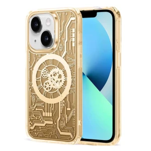 Etui do iPhone 13 ClockWork MagSafe, przeźroczyste z mechanizmem w środku, złote