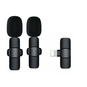 Bezprzewodowy mikrofon krawatowy z wejściem Lightning dla iPhone, 2 w zestawie, czarny
