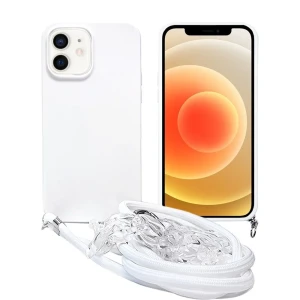 Etui do iPhone 12 Crossbody na ramie jak torebka, z łańcuszkiem i sznurkiem, alabastrowe białe