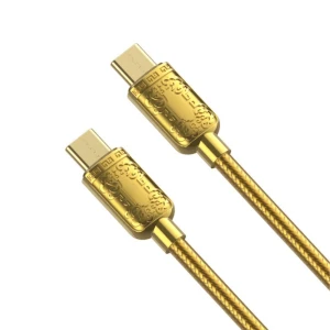 Kabel 2xUSB Typ C do iPhone 15/16/17, tableta, laptopa, PD 60W, szybkie ładowanie, 1 metr, złoty