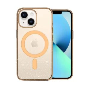 Etui do iPhone 13 z MagSafe, przeźroczyste, brokatowe, brzoskwiniowe