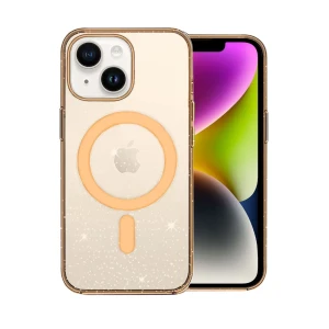 Etui do iPhone 14 z Magsafe, przeźroczyste, brokatowe, brzoskwiniowe