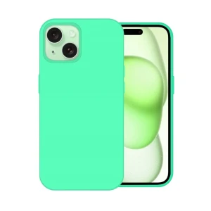 Etui do iPhone 15 silikonowe z mikrofibrą soft touch, miętowe