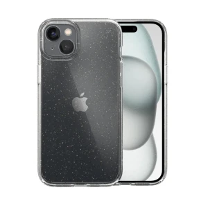 Etui do iPhone 15 Plus z brokatem cienkie, ochrona obiektywu, glitter przeźroczyste