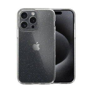 Etui do iPhone 15 Pro Max z brokatem cienkie, ochrona obiektywu, glitter przeźroczyste