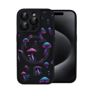 Etui do iPhone 15 Pro Max Color Flush z Magsafe, z osłoną aparatu, z nadrukiem magiczne grzybki, czarne