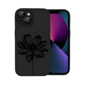 Etui do iPhone 13 Color Flush z Magsafe, z osłoną aparatu, z nadrukiem czarny kwiat, czarne