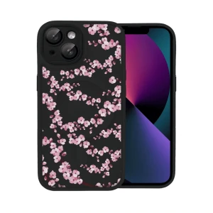 Etui do iPhone 13, Color Flush z Magsafe, z osłoną aparatu, z nadrukiem sakura, kwiat wiśni, czarne