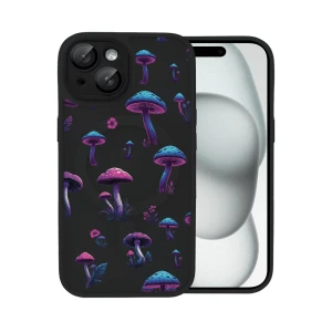 Etui do iPhone 15 Color Flush z Magsafe, z osłoną aparatu, z nadrukiem magiczne grzybki, czarne