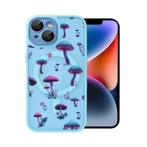 Etui do iPhone 15 Plus Color Flush z Magsafe, z osłoną aparatu, z nadrukiem magiczne grzybki, niebieskie