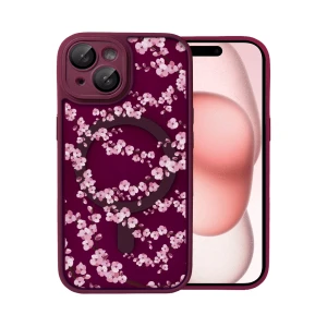 Etui do iPhone 15, Color Flush z Magsafe, z osłoną aparatu, z nadrukiem sakura, kwiat wiśni, wiśniowe