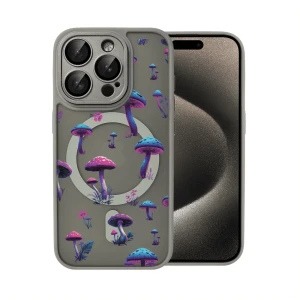 Etui do iPhone 15 Pro Max Color Flush z Magsafe, z osłoną aparatu, z nadrukiem magiczne grzybki, tytanowe